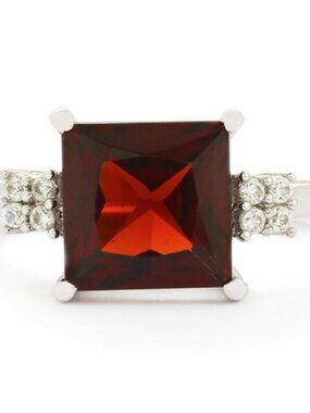 Garnet Ring Set in 9K Solid White Gold - Size 8